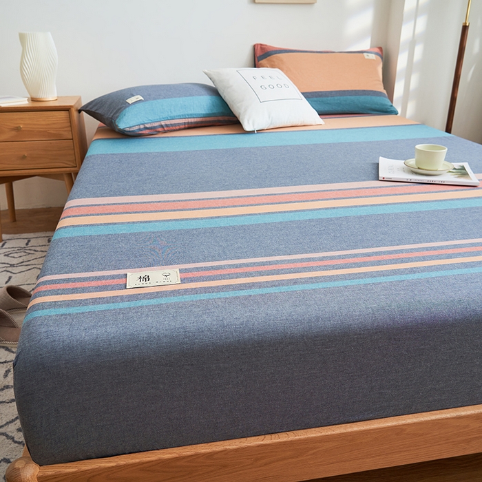 91家纺网 家纺一手货源 找家纺 21度C 2024新款色织全棉水洗棉床笠 兰陵彩条