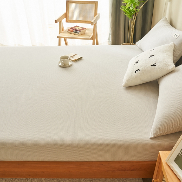 91家纺网 家纺一手货源 找家纺 21度C 2024新款色织全棉水洗棉床笠 密条灰