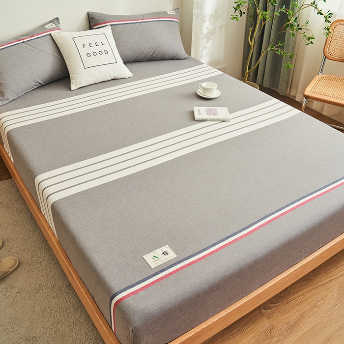 91家纺网 家纺一手货源 找家纺 21度C 2024新款色织全棉水洗棉床笠 光阴灰