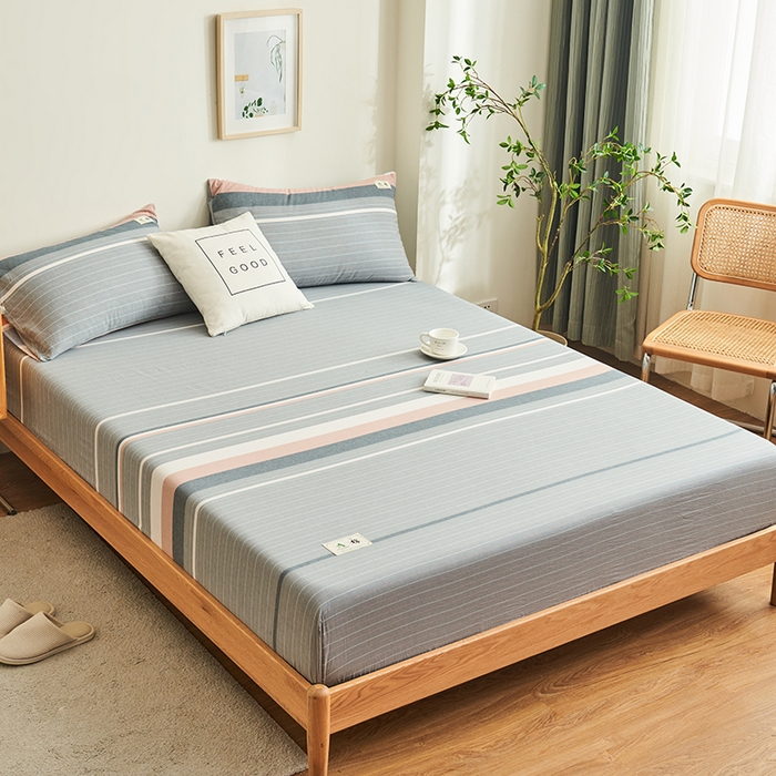 91家纺网 家纺一手货源 找家纺 21度C 2024新款色织全棉水洗棉床笠 流年灰