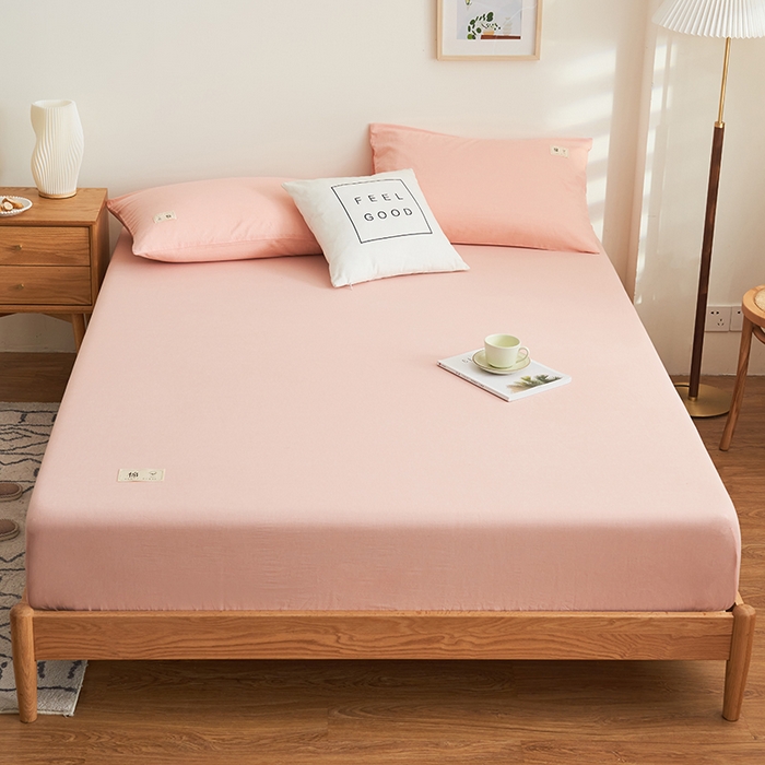 91家纺网 家纺一手货源 找家纺 21度C 2024新款色织全棉水洗棉床笠 洛卡-粉