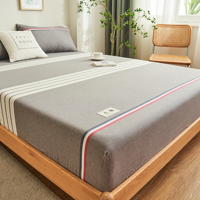 91家纺网 家纺一手货源 找家纺 21度C 2024新款色织全棉水洗棉床笠 光阴灰