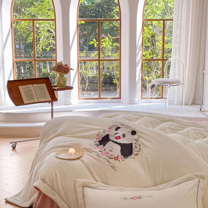 91家纺网 家纺一手货源 找家纺 （总）秀色家纺 2025新款专版ins风熊猫花花双面牛奶绒四件套冬季