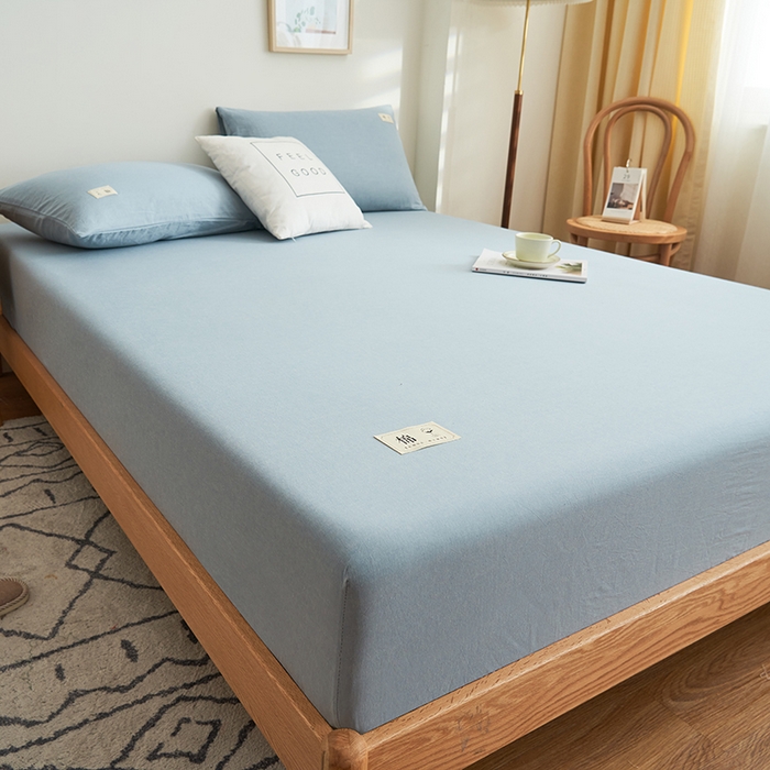 91家纺网 家纺一手货源 找家纺 21度C 2024新款色织全棉水洗棉床笠 洛卡-蓝