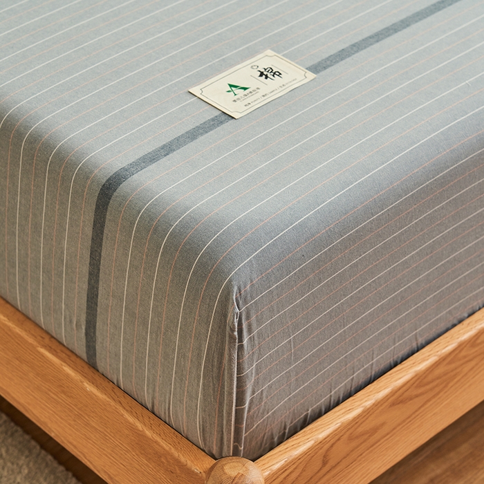 91家纺网 家纺一手货源 找家纺 21度C 2024新款色织全棉水洗棉床笠 流年灰