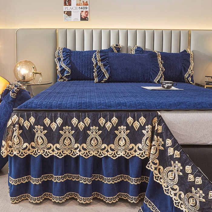 91家纺网 家纺一手货源 找家纺 （总）虹星家纺 2023新款牛奶绒夹棉蕾丝可拆卸床裙系列四件套