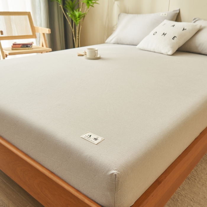 91家纺网 家纺一手货源 找家纺 21度C 2024新款色织全棉水洗棉床笠 密条灰