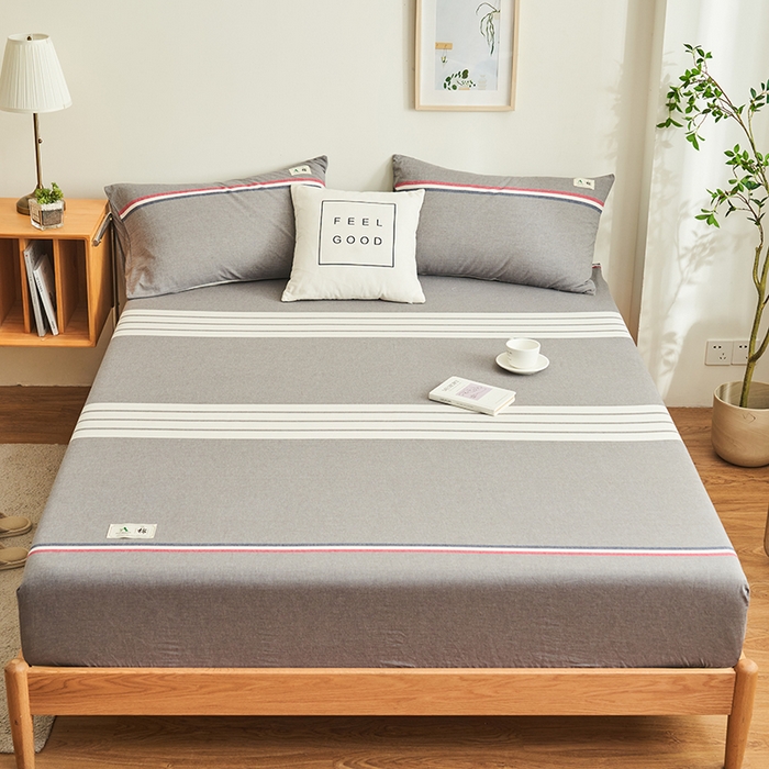 91家纺网 家纺一手货源 找家纺 21度C 2024新款色织全棉水洗棉床笠 光阴灰