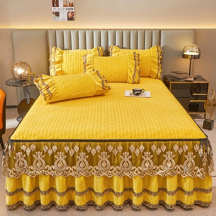 91家纺网 家纺一手货源 找家纺 （总）虹星家纺 2023新款牛奶绒夹棉蕾丝可拆卸床裙系列单床裙