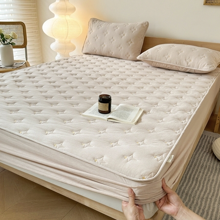 尊康家纺（原磊科） 2024新款全棉色织大豆夹棉床笠防水床笠-浓情蜜意 肤色