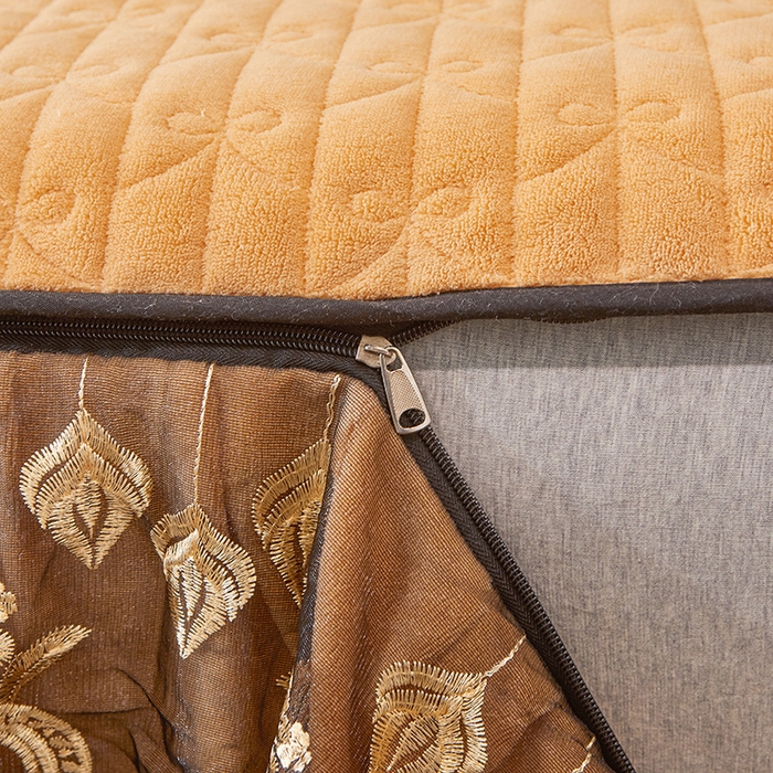 91家纺网 家纺一手货源 找家纺 虹星家纺 2023新款牛奶绒夹棉蕾丝可拆卸床裙系列四件套 梦幻巴黎 暖杏