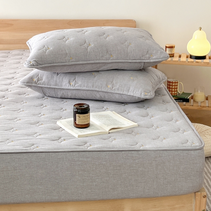 91家纺网 家纺一手货源 找家纺 尊康家纺（原磊科） 2024新款全棉色织大豆夹棉床笠防水床笠-浓情蜜意 灰色