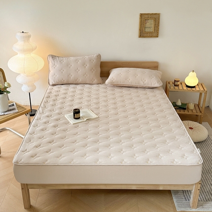 91家纺网 家纺一手货源 找家纺 尊康家纺（原磊科） 2024新款全棉色织大豆夹棉床笠防水床笠-浓情蜜意 肤色