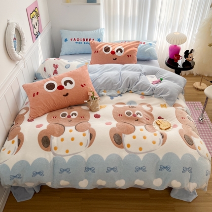 91家纺网 家纺一手货源 找家纺 （总）顾里家纺 2023新款ins韩风∙立体牛奶雪花绒系列四件套