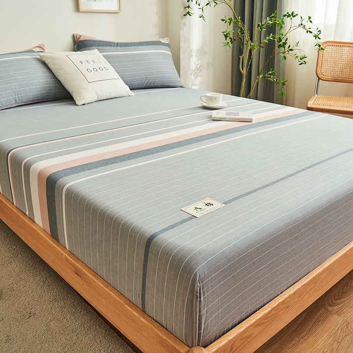 91家纺网 家纺一手货源 找家纺 21度C 2024新款色织全棉水洗棉床笠 流年灰