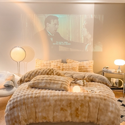 91家纺网 家纺一手货源 找家纺 （总）新印象 2023新款A类七彩泡泡兔兔绒牛奶绒四件套