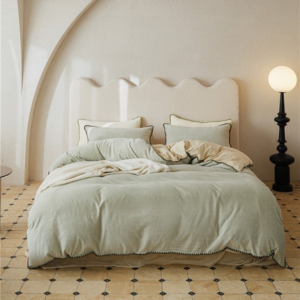 新款华夫格立体雕花绒四件套-未央系列（英文版） 未央-古青