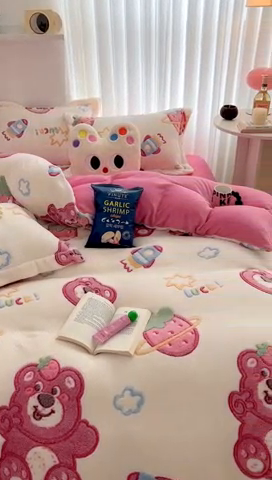 91家纺网 家纺一手货源 找家纺 顾里家纺 2023新款ins韩风∙立体牛奶雪花绒系列四件套 花花兔兔