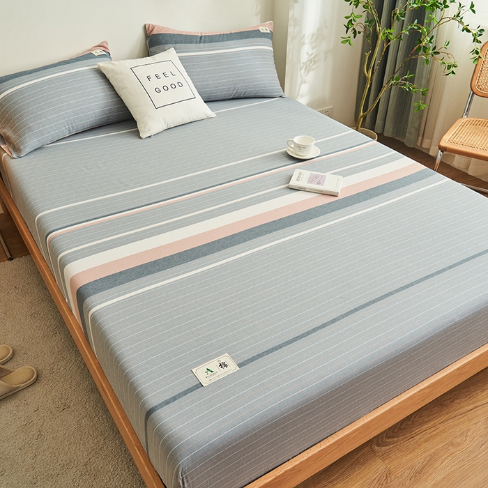 91家纺网 家纺一手货源 找家纺 21度C 2024新款色织全棉水洗棉床笠 流年灰