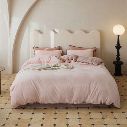 新款华夫格立体雕花绒四件套-未央系列 未央-盈盈粉