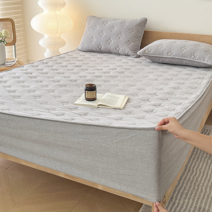 91家纺网 家纺一手货源 找家纺 尊康家纺（原磊科） 2024新款全棉色织大豆夹棉床笠防水床笠-浓情蜜意 灰色