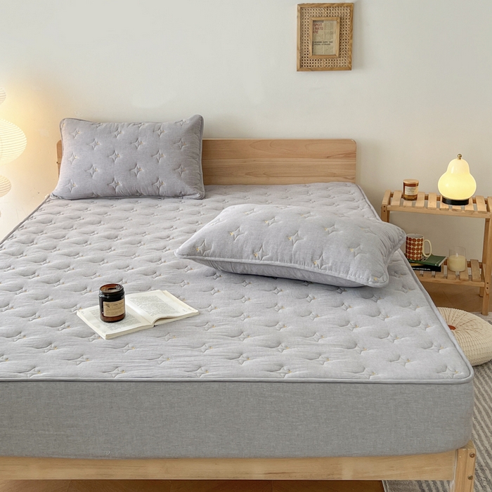 91家纺网 家纺一手货源 找家纺 尊康家纺（原磊科） 2024新款全棉色织大豆夹棉床笠防水床笠-浓情蜜意 灰色