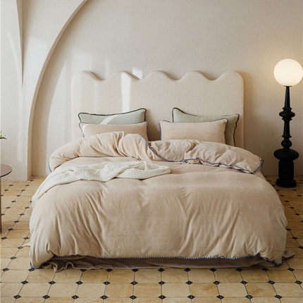 新款华夫格立体雕花绒四件套-未央系列 未央-米驼