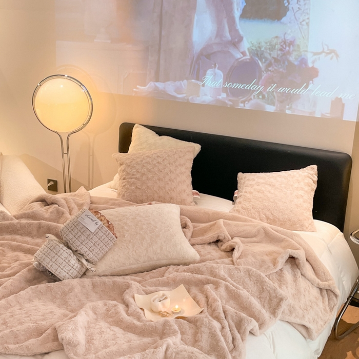 91家纺网 家纺一手货源 找家纺 （总）秀色 2025新款A类冬季600g双面加厚保暖兔毛毯子午睡空调毯沙发毯盖毯-朵拉