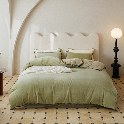 新款华夫格立体雕花绒四件套-未央系列（英文版） 未央-冰台绿