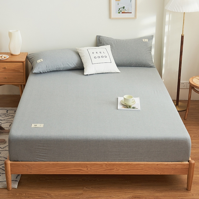 91家纺网 家纺一手货源 找家纺 21度C 2024新款色织全棉水洗棉床笠 洛卡-浅灰