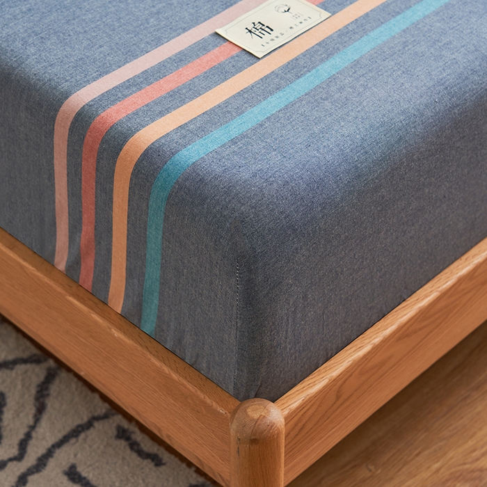 91家纺网 家纺一手货源 找家纺 21度C 2024新款色织全棉水洗棉床笠 兰陵彩条