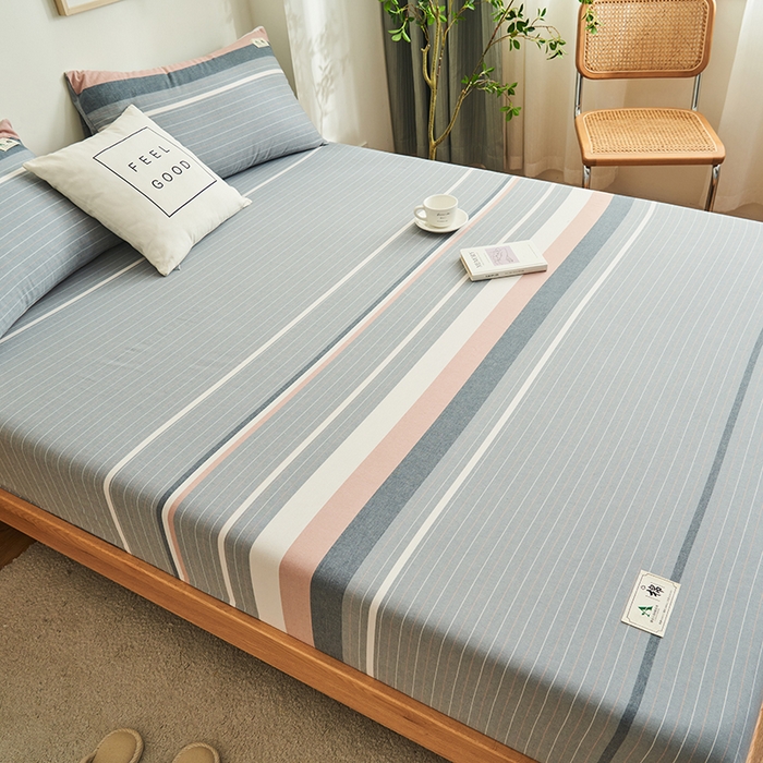 91家纺网 家纺一手货源 找家纺 21度C 2024新款色织全棉水洗棉床笠 流年灰