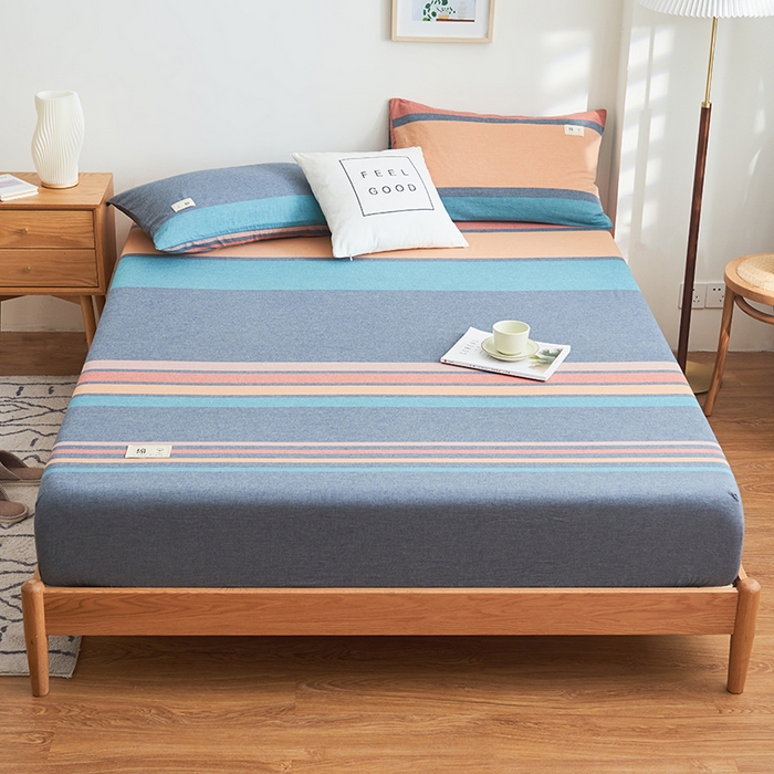 91家纺网 家纺一手货源 找家纺 21度C 2024新款色织全棉水洗棉床笠 兰陵彩条