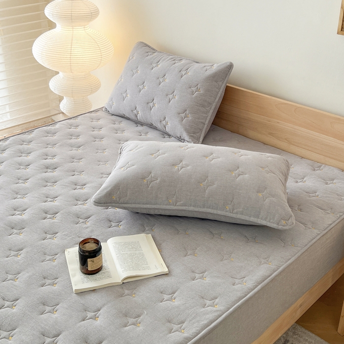 91家纺网 家纺一手货源 找家纺 尊康家纺（原磊科） 2024新款全棉色织大豆夹棉床笠防水床笠-浓情蜜意 灰色