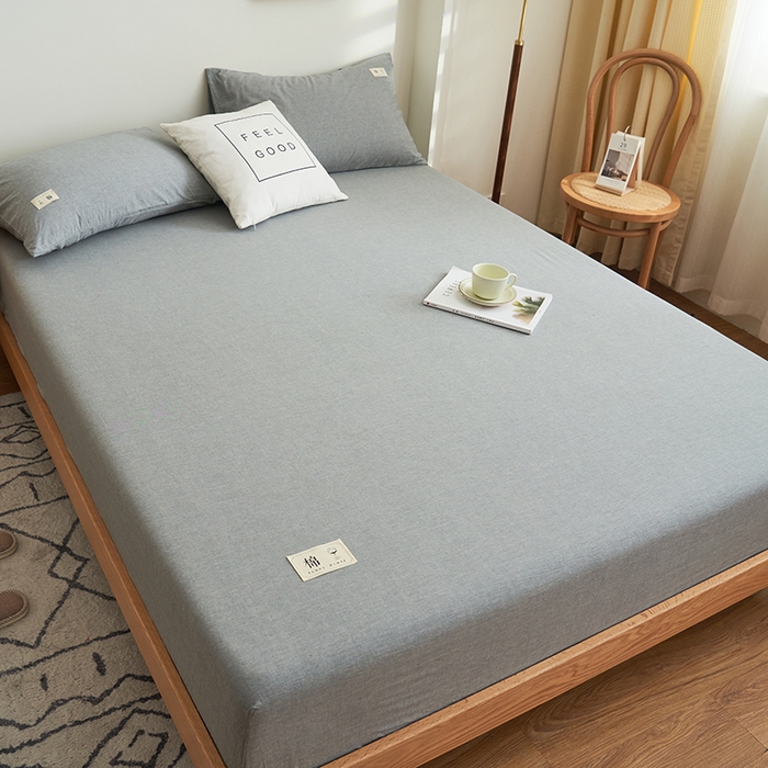 91家纺网 家纺一手货源 找家纺 21度C 2024新款色织全棉水洗棉床笠 洛卡-浅灰