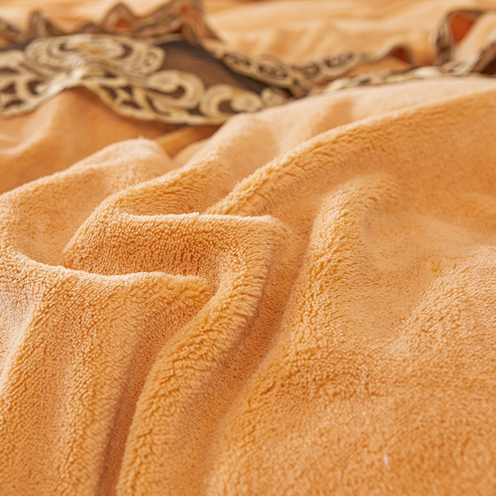 91家纺网 家纺一手货源 找家纺 虹星家纺 2023新款牛奶绒夹棉蕾丝可拆卸床裙系列四件套 梦幻巴黎 暖杏