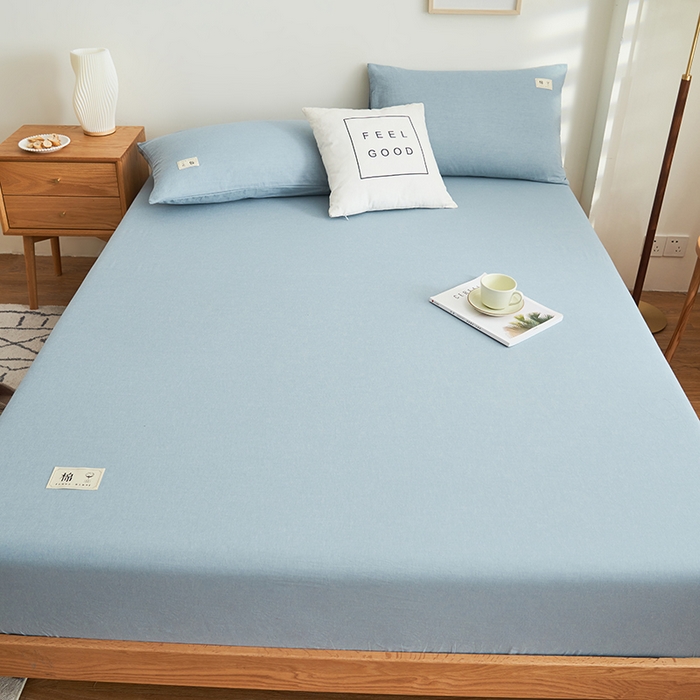 91家纺网 家纺一手货源 找家纺 21度C 2024新款色织全棉水洗棉床笠 洛卡-蓝