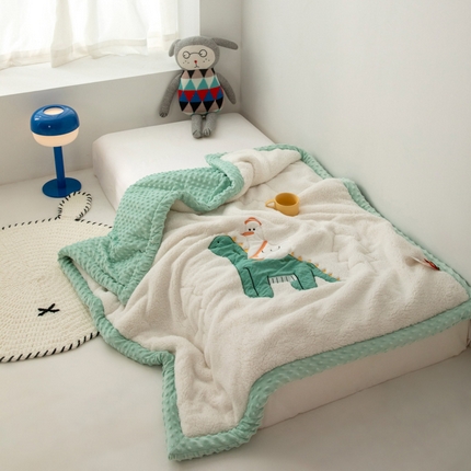 喜多兔儿童家纺 2023新款羊羔绒3D抗菌豆豆绒毯 绿色心动骑士鸭