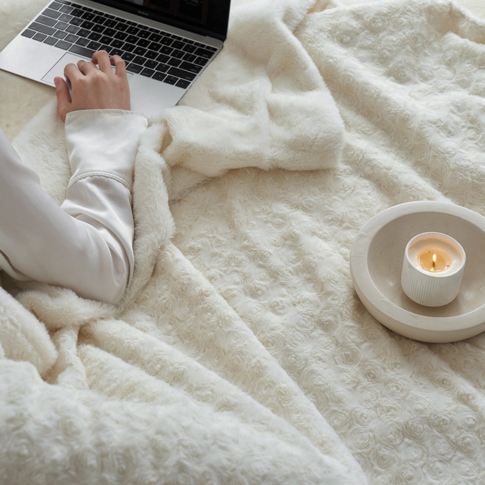 91家纺网 家纺一手货源 找家纺 秀色 2025新款A类冬季600g双面加厚保暖兔毛毯子午睡空调毯沙发毯盖毯-朵拉 朵拉－奶油白