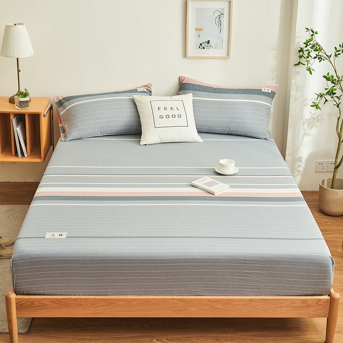 91家纺网 家纺一手货源 找家纺 21度C 2024新款色织全棉水洗棉床笠 流年灰