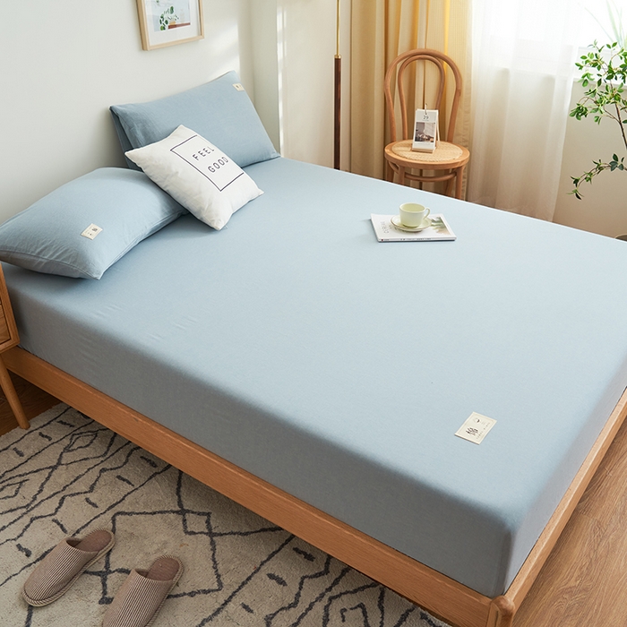 91家纺网 家纺一手货源 找家纺 21度C 2024新款色织全棉水洗棉床笠 洛卡-蓝