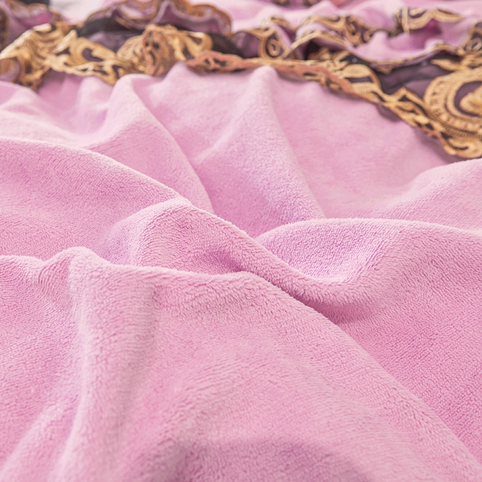 91家纺网 家纺一手货源 找家纺 虹星家纺 2023新款牛奶绒夹棉蕾丝可拆卸床裙系列四件套 梦幻巴黎 柔紫