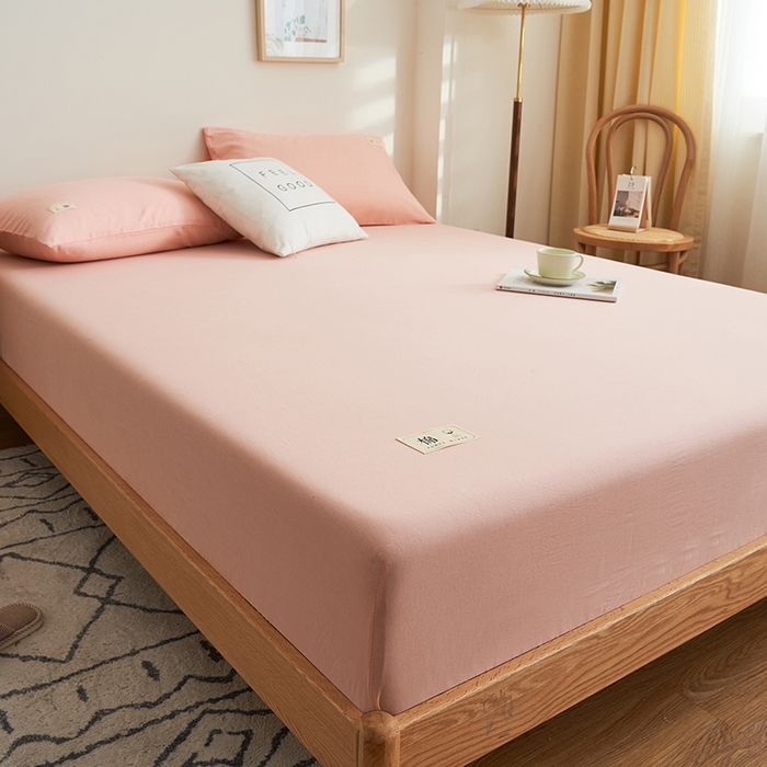 91家纺网 家纺一手货源 找家纺 21度C 2024新款色织全棉水洗棉床笠 洛卡-粉