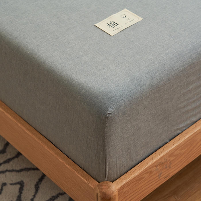 91家纺网 家纺一手货源 找家纺 21度C 2024新款色织全棉水洗棉床笠 洛卡-浅灰