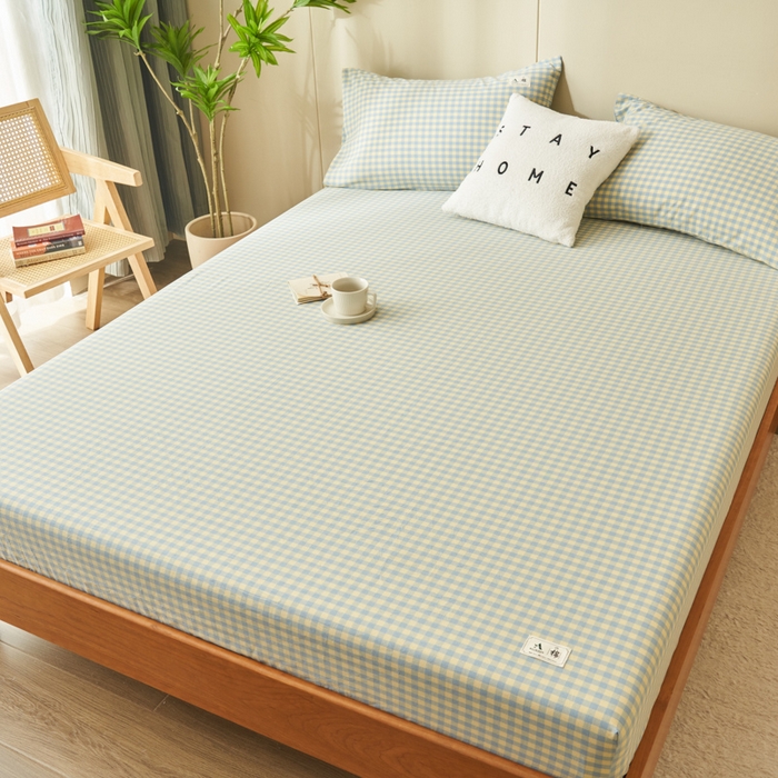 91家纺网 家纺一手货源 找家纺 21度C 2024新款色织全棉水洗棉床笠 琉璃格