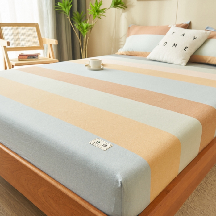 91家纺网 家纺一手货源 找家纺 21度C 2024新款色织全棉水洗棉床笠 七彩条