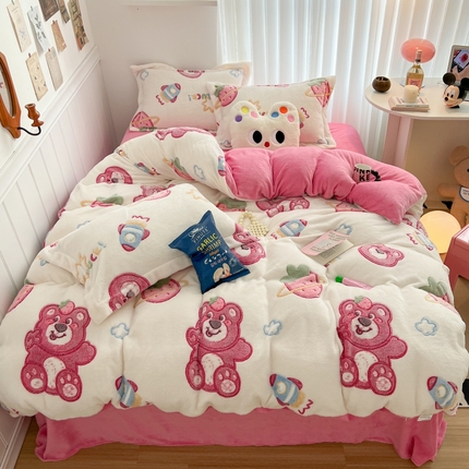 91家纺网 家纺一手货源 找家纺 （总）顾里家纺 2023新款ins韩风∙立体牛奶雪花绒系列四件套