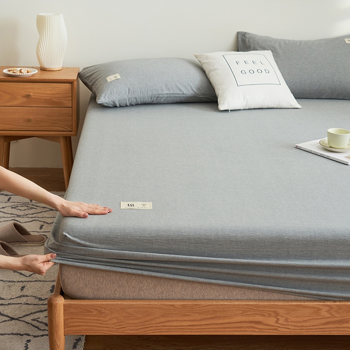 91家纺网 家纺一手货源 找家纺 21度C 2024新款色织全棉水洗棉床笠 洛卡-浅灰