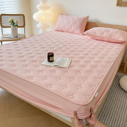 尊康家纺（原磊科） 2024新款全棉色织大豆夹棉床笠防水床笠-浓情蜜意 粉色