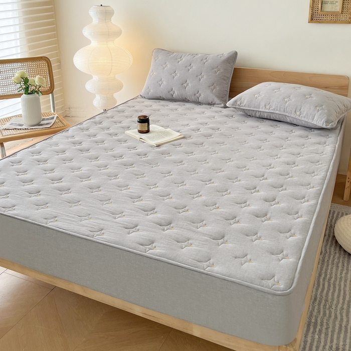 91家纺网 家纺一手货源 找家纺 尊康家纺（原磊科） 2024新款全棉色织大豆夹棉床笠防水床笠-浓情蜜意 灰色